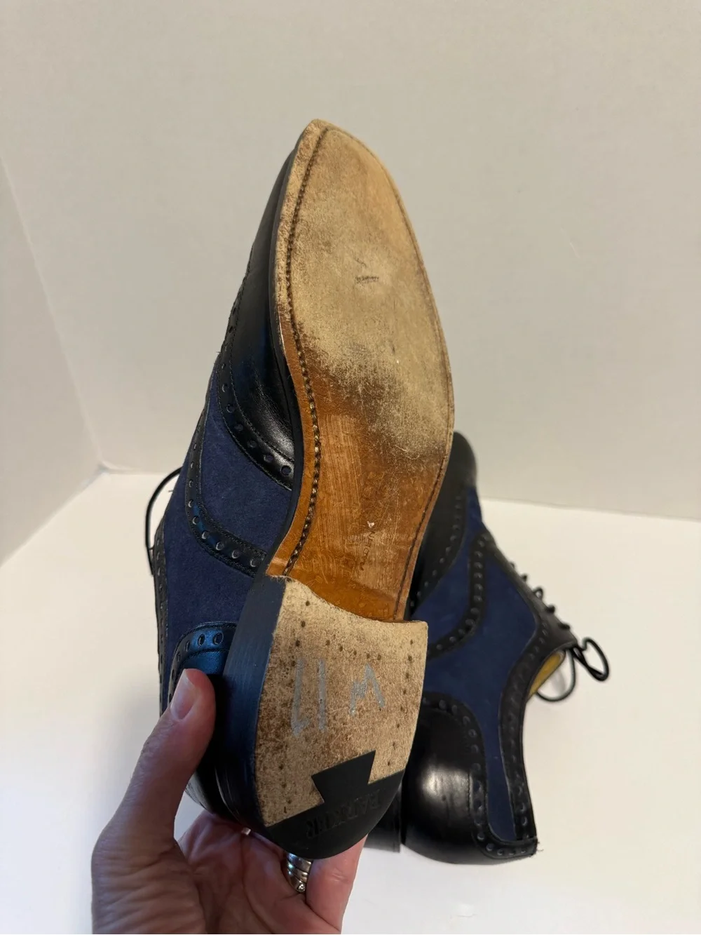 Barker England twotone wingtip oxford brogues black leather navy UK6.5 US7.5